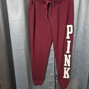 PINK Victoria's Secret Pink and White Track Pants with Elastic Cuffs EUC Small